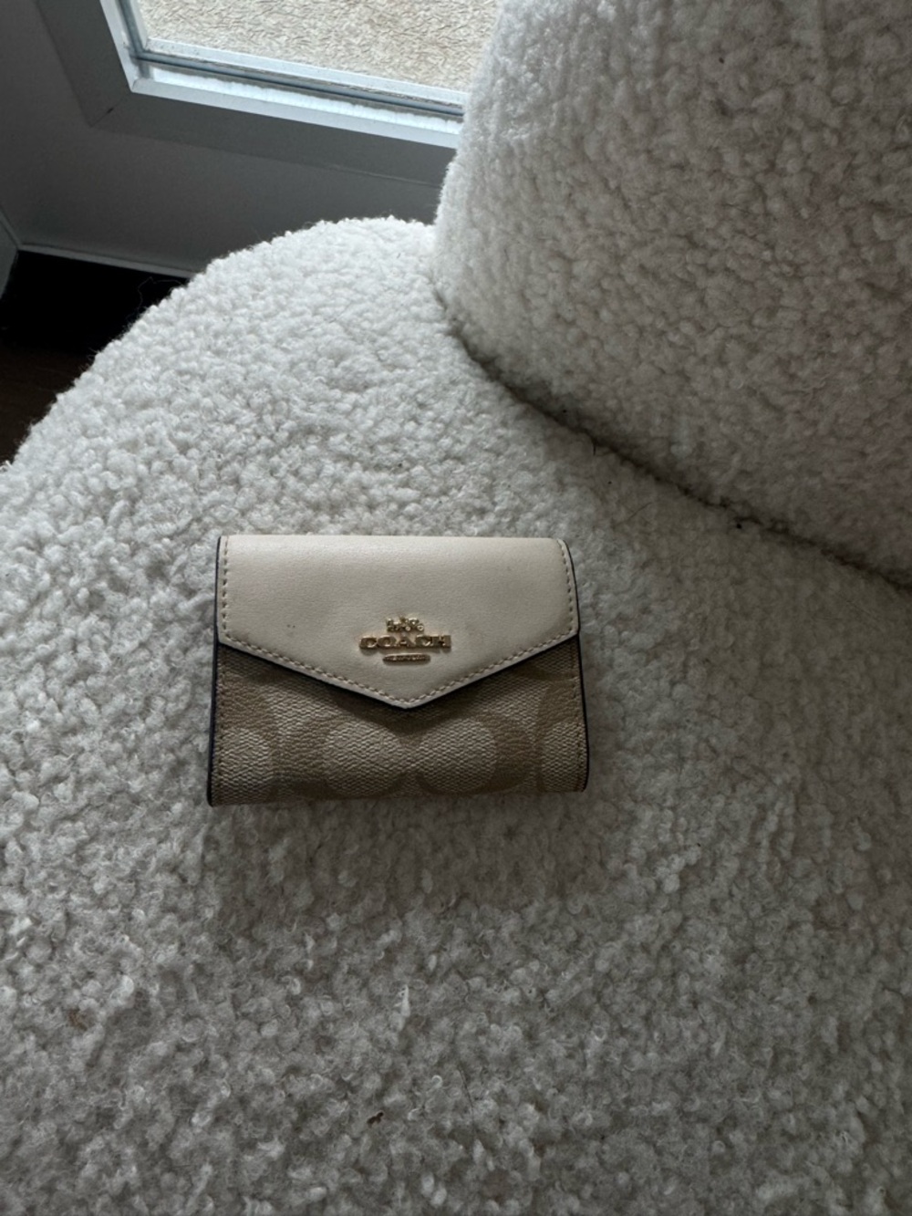 Coach Two-Tone Beige Signature Small Wallet with Gold Logo